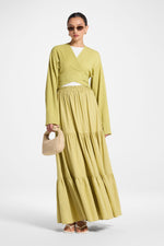 Tiered Linen Maxi Skirt - Citron