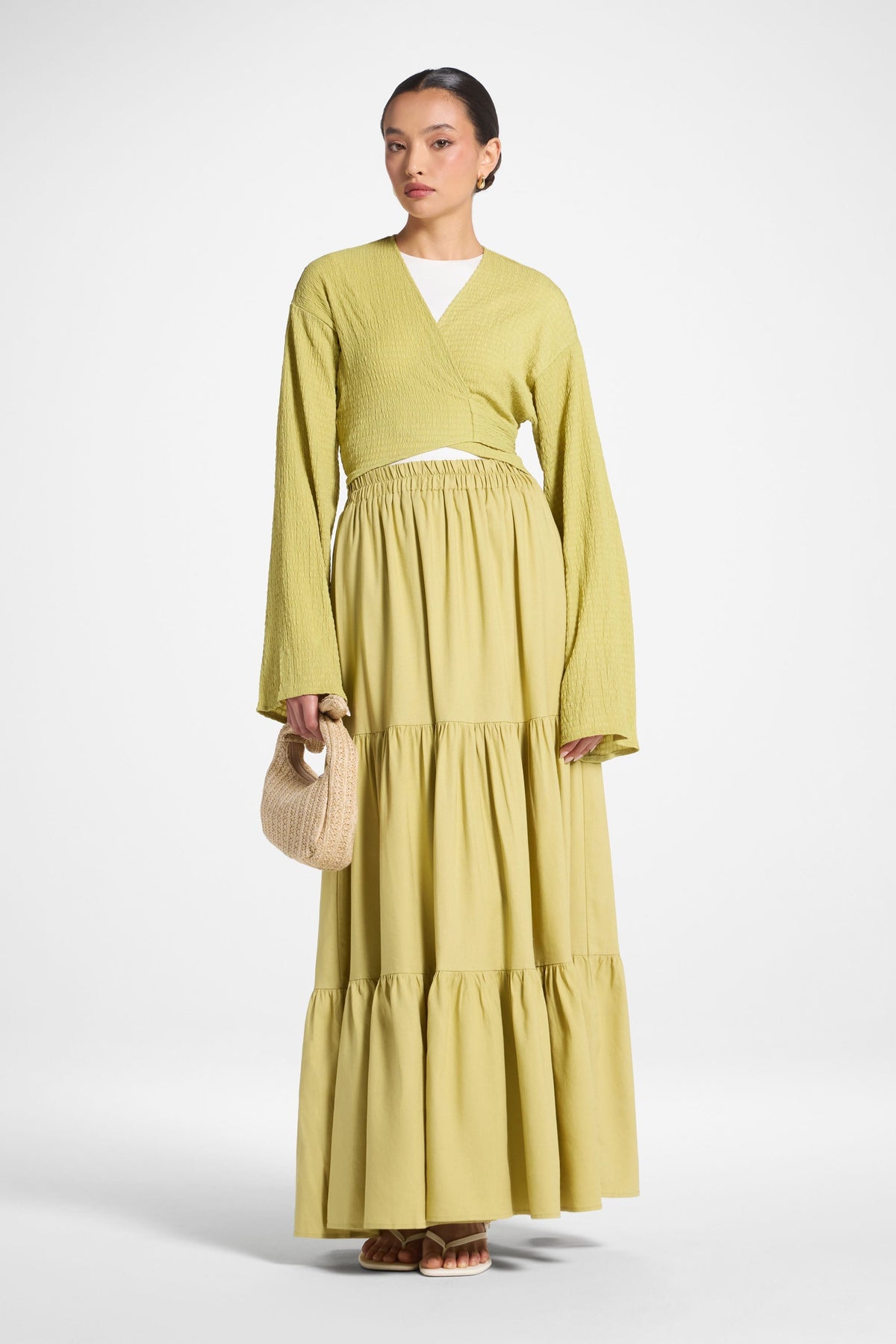 Tiered Linen Maxi Skirt - Citron