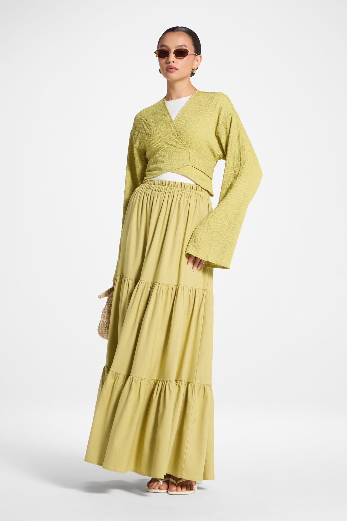Tiered Linen Maxi Skirt - Citron
