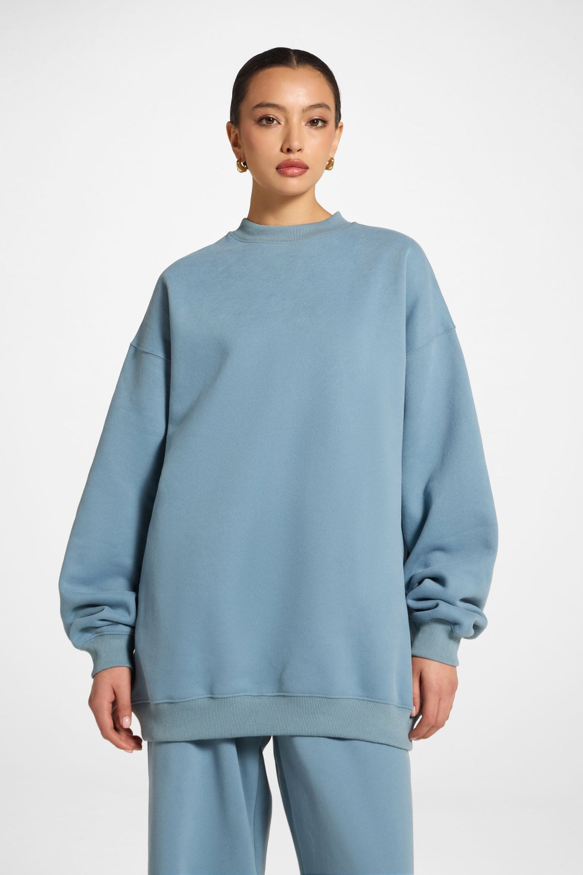 Unisex Mock Neck Sweatshirt - Steel Blue