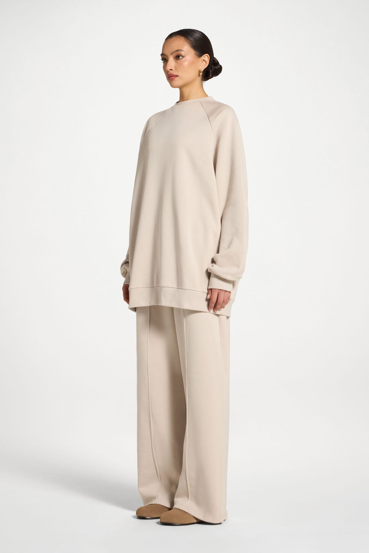 Cotton Pintuck Wide Leg Sweatpants - Stone