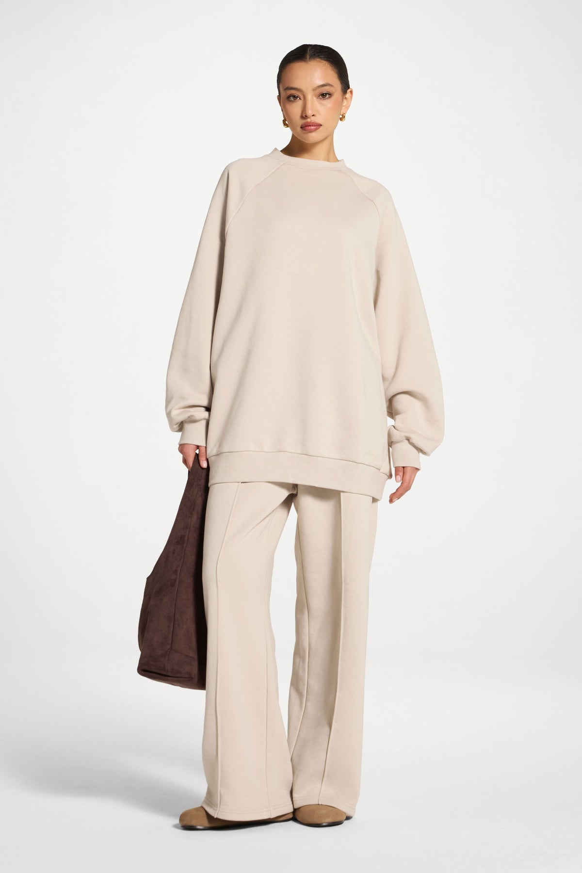 Cotton Pintuck Wide Leg Sweatpants - Stone