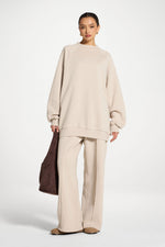 Cotton Pintuck Wide Leg Sweatpants - Stone