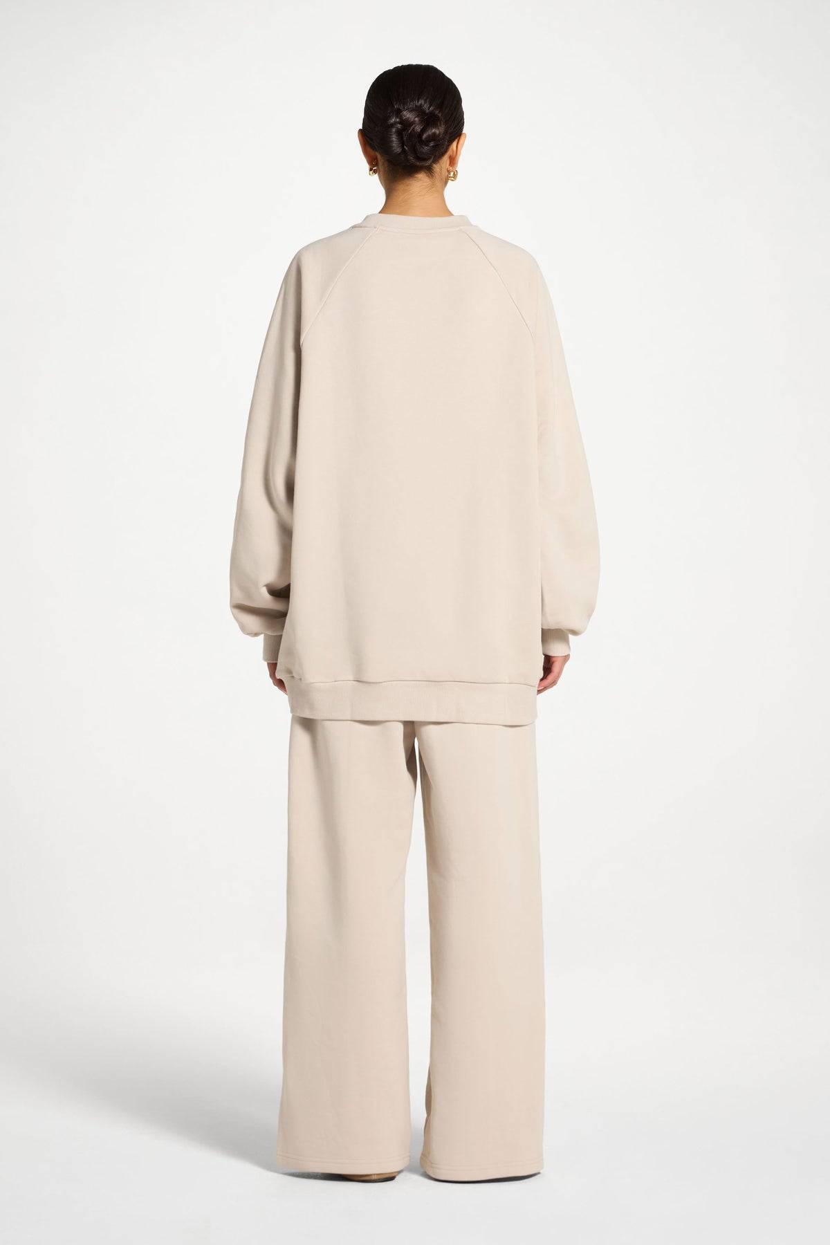 Cotton Pintuck Wide Leg Sweatpants - Stone