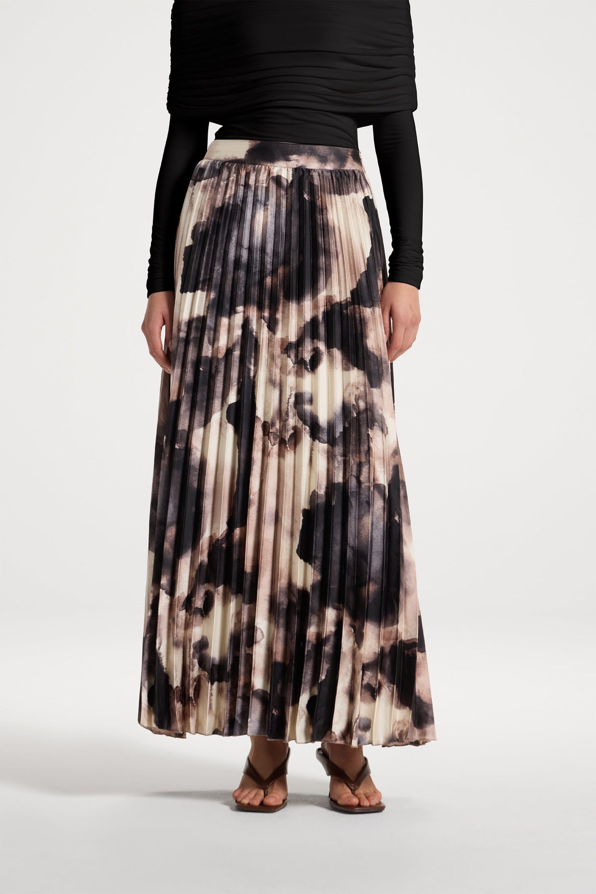 Watercolor Pleated Maxi Skirt - Mauve
