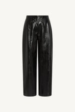 Wide Leg Leather Pants - Black