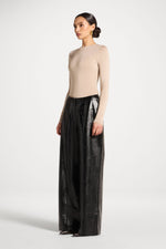 Wide Leg Leather Pants - Black