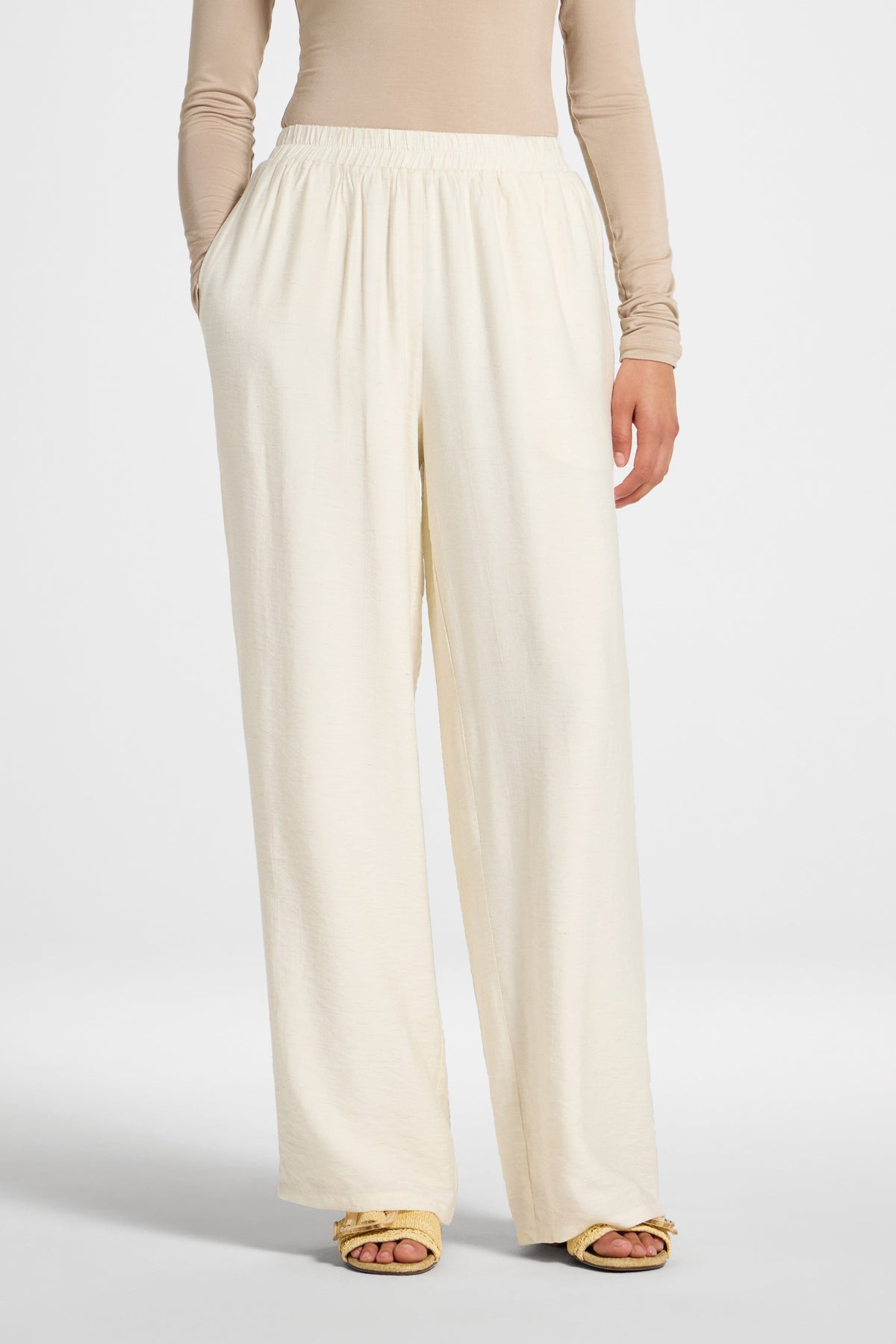 Wide Leg Pants - Heathered Ivory