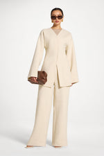 Wool Wide Leg Pants - Beige