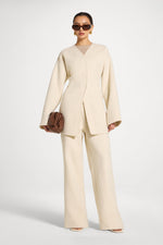 Wool Wide Leg Pants - Beige