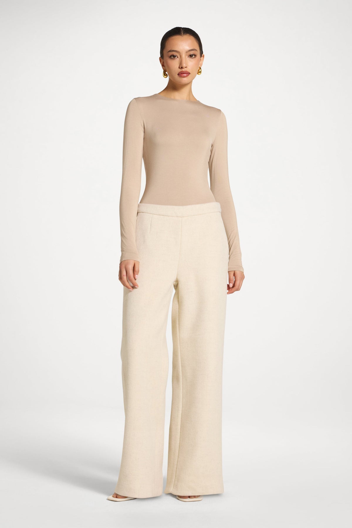 Wool Wide Leg Pants - Beige