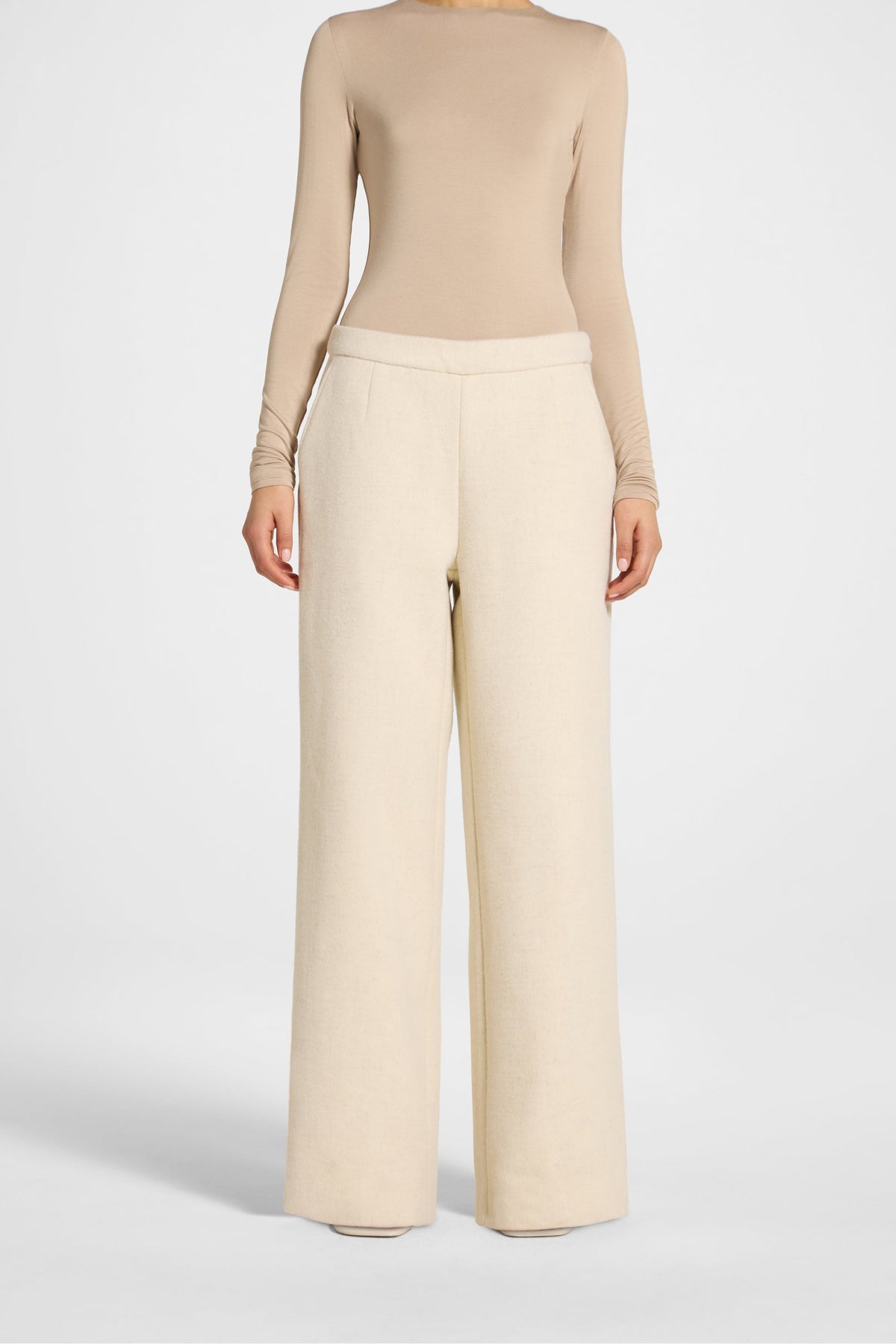 Wool Wide Leg Pants - Beige