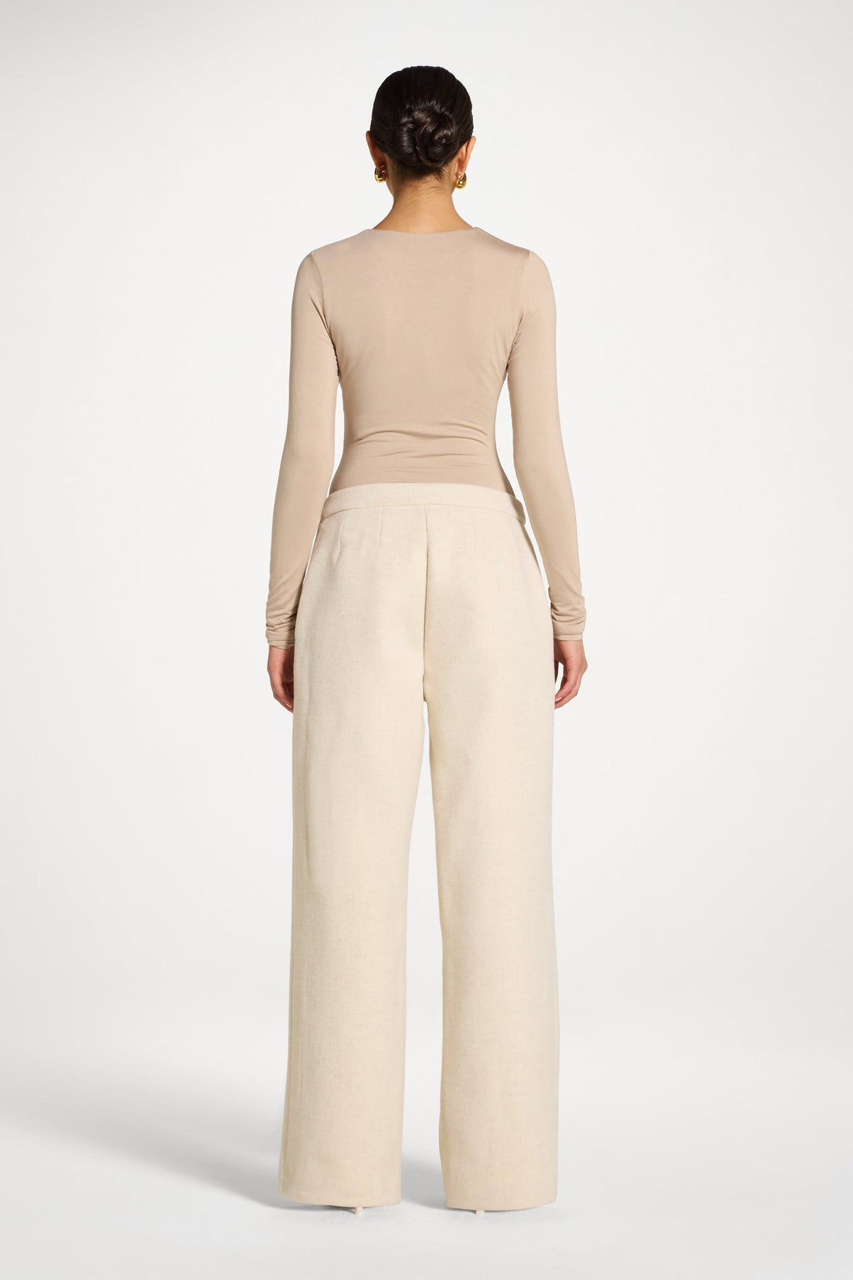 Wool Wide Leg Pants - Beige