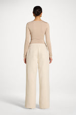 Wool Wide Leg Pants - Beige