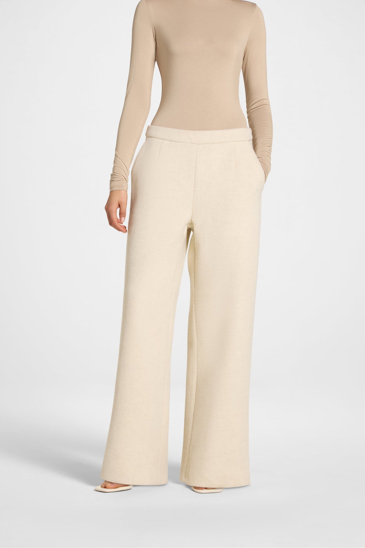 Wool Wide Leg Pants - Beige