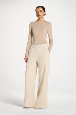 Wool Wide Leg Pants - Beige