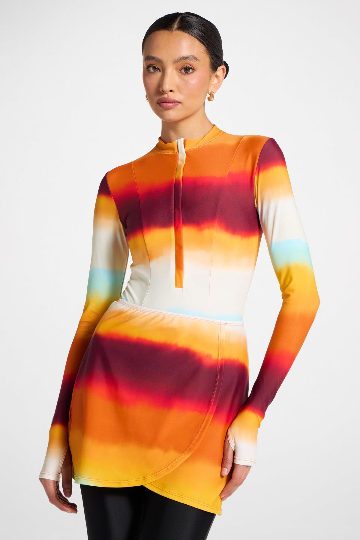 Wrap Two Piece Swimsuit & Skirt Set - Sunset Ombre
